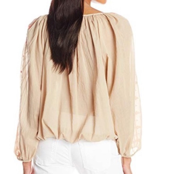 Lucky Brand tan linen embroidered boho peasant top - Picture 2 of 2